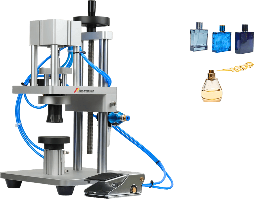 atir qopqog'ini yopish uskunasi, atir qadoqlash uskunasi, duxi qadoqlash uskunasi, atir yopish uskunasi, atir flakonini qadoqlash uskunasi, atir flakonini yopish uskunasi, pnevmatik qopqoq siqish uskunasi